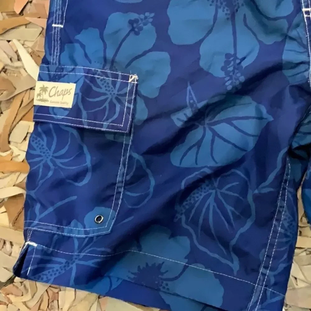 Chaps blue Floral print swim trunks S